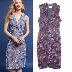 Anthropologie Maeve Surplice Jaquard Floral Dress